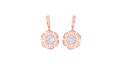 Lattice Petal Gold Hoop Earrings - 0.64 Ct Round Diamond