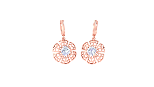 Lattice Petal Gold Hoop Earrings - 0.64 Ct Round Diamond
