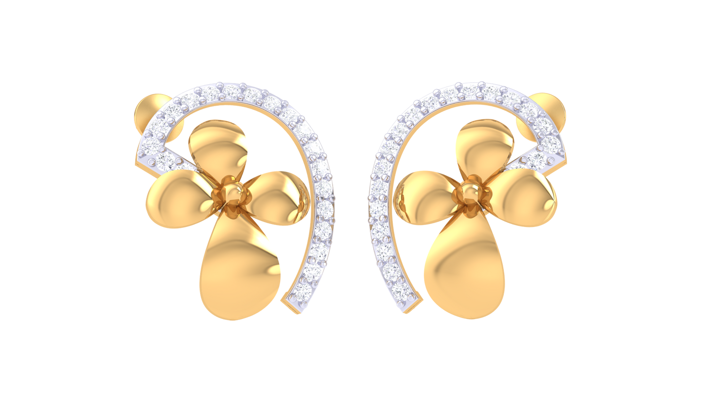 Floral Golden Petal Diamond Stud Earrings - 0.33 Ct
