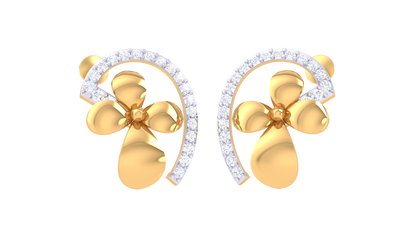 Floral Golden Petal Diamond Stud Earrings - 0.33 Ct