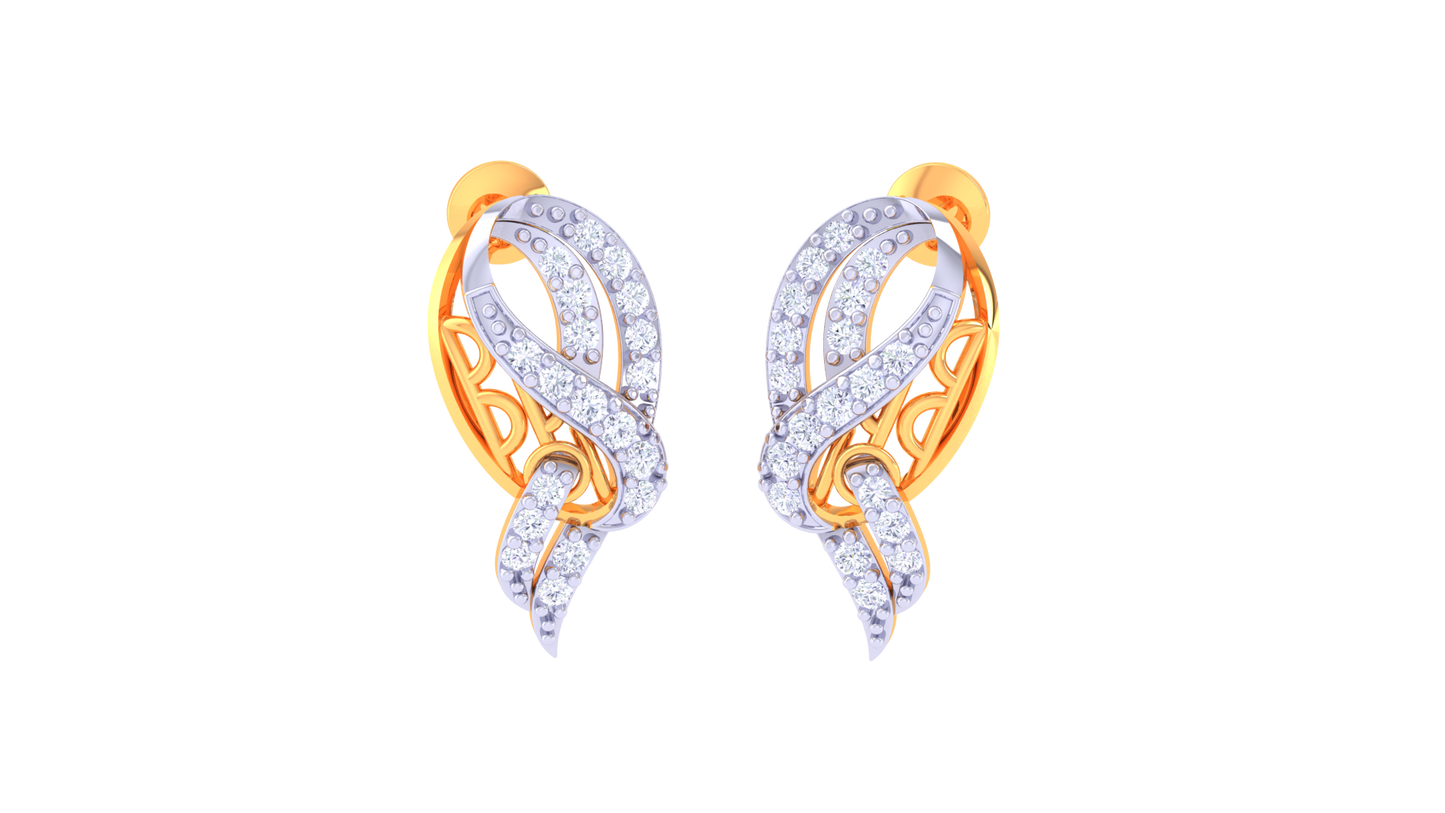 Ribbon Swirl Stud Earrings In Gold - 0.25 Ct Diamonds