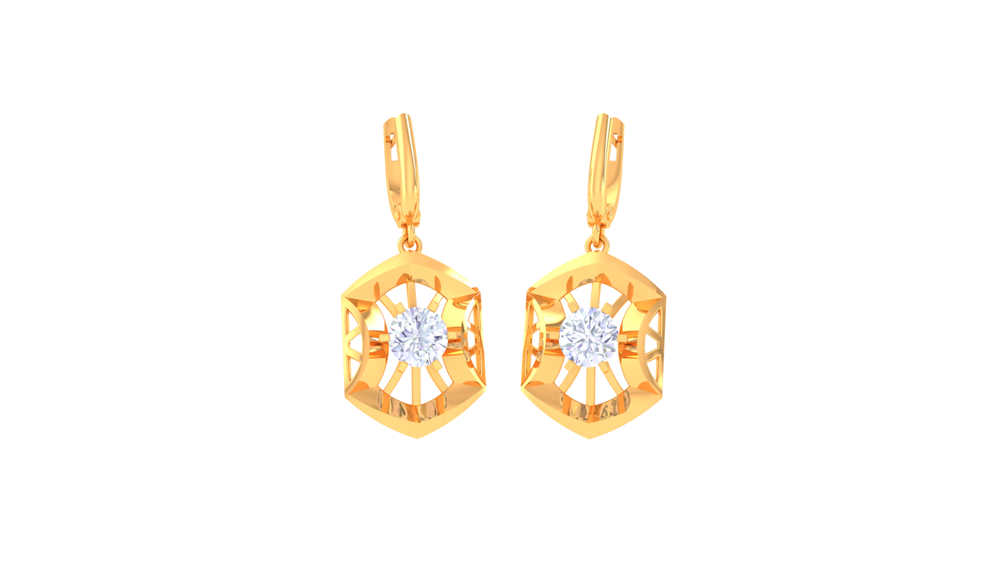 Starburst Hexagon Gold Hoop Earrings - 0.64 Ct Round Diamond