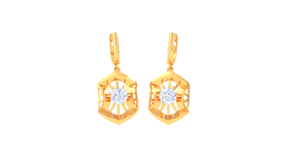 Starburst Hexagon Gold Hoop Earrings - 0.64 Ct Round Diamond
