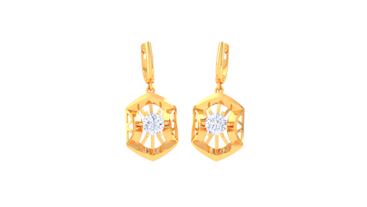 Starburst Hexagon Gold Hoop Earrings - 0.64 Ct Round Diamond