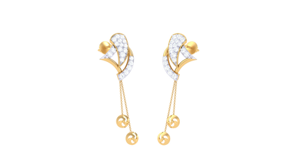 0.24 Ct Diamond Leaf Cascade Earrings In Gold With Chain Drop Detail