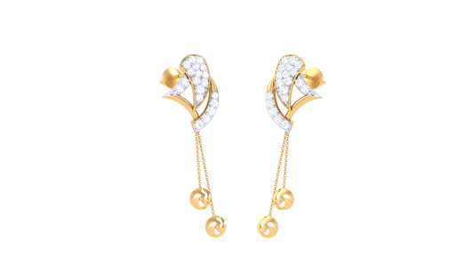0.24 Ct Diamond Leaf Cascade Earrings In Gold With Chain Drop Detail
