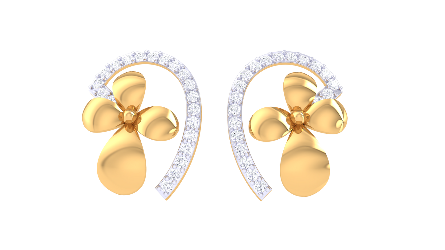 Floral Golden Petal Diamond Stud Earrings - 0.33 Ct