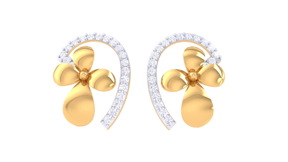 Floral Golden Petal Diamond Stud Earrings - 0.33 Ct