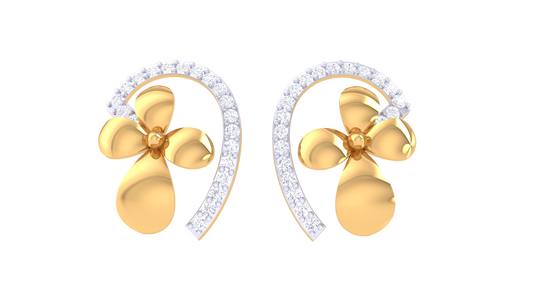 Floral Golden Petal Diamond Stud Earrings - 0.33 Ct