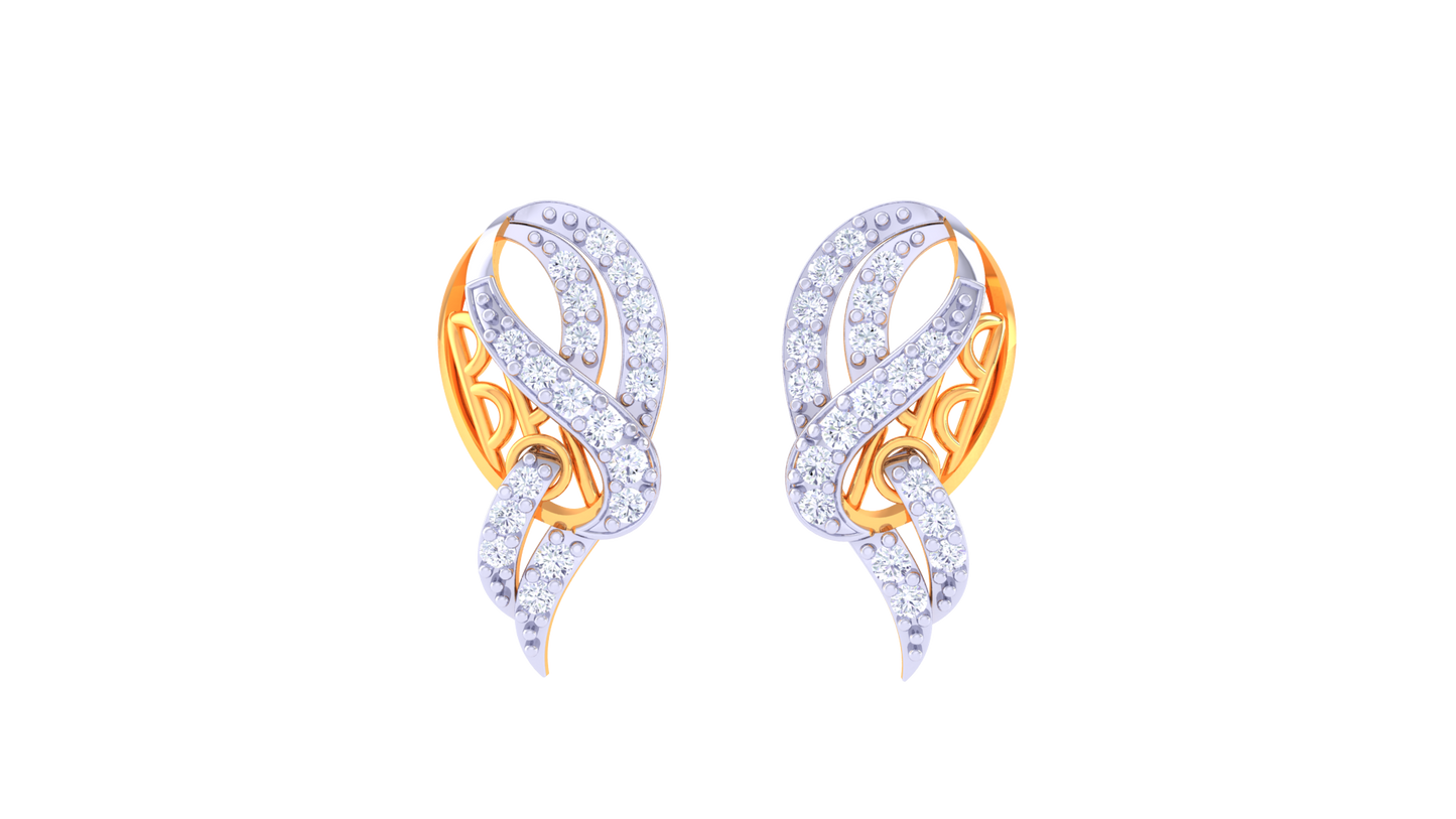 Ribbon Swirl Stud Earrings In Gold - 0.25 Ct Diamonds