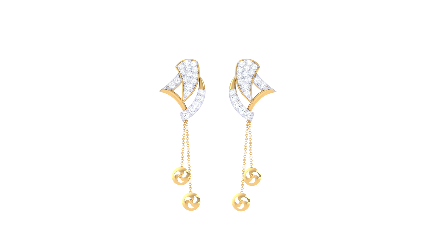 0.24 Ct Diamond Leaf Cascade Earrings In Gold With Chain Drop Detail