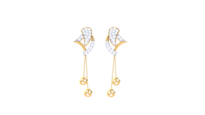 0.24 Ct Diamond Leaf Cascade Earrings In Gold With Chain Drop Detail