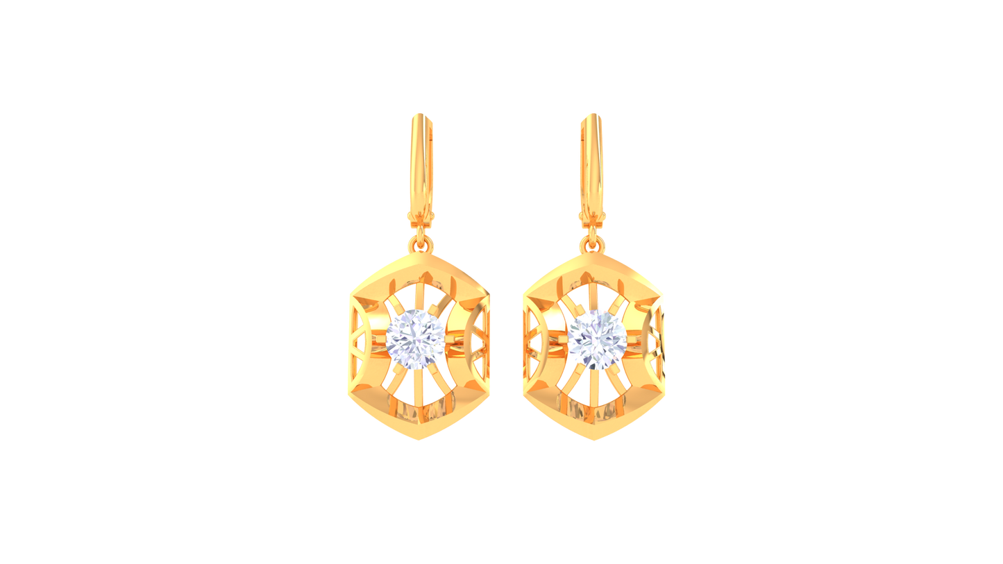Starburst Hexagon Gold Hoop Earrings - 0.64 Ct Round Diamond