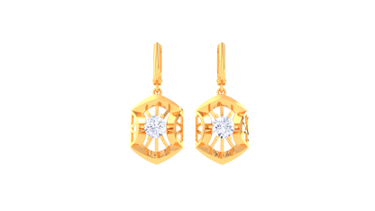 Starburst Hexagon Gold Hoop Earrings - 0.64 Ct Round Diamond