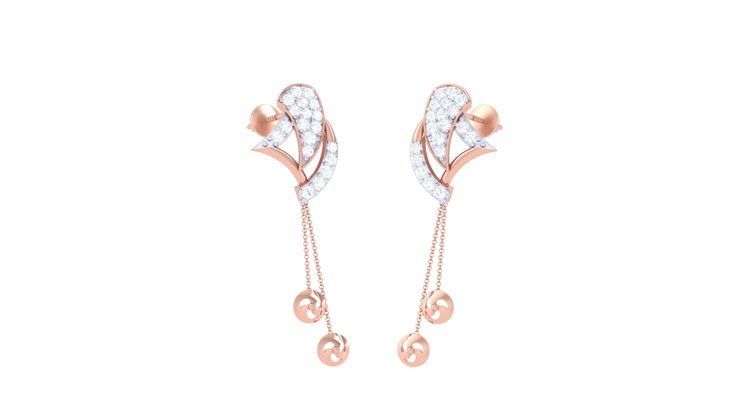 0.24 Ct Diamond Leaf Cascade Earrings In Gold With Chain Drop Detail