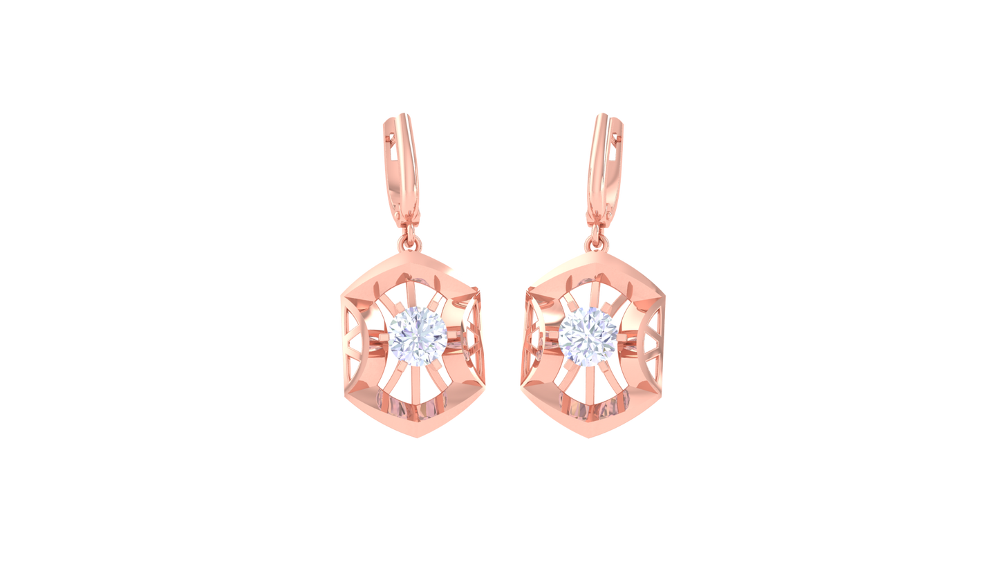 Starburst Hexagon Gold Hoop Earrings - 0.64 Ct Round Diamond