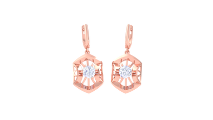 Starburst Hexagon Gold Hoop Earrings - 0.64 Ct Round Diamond