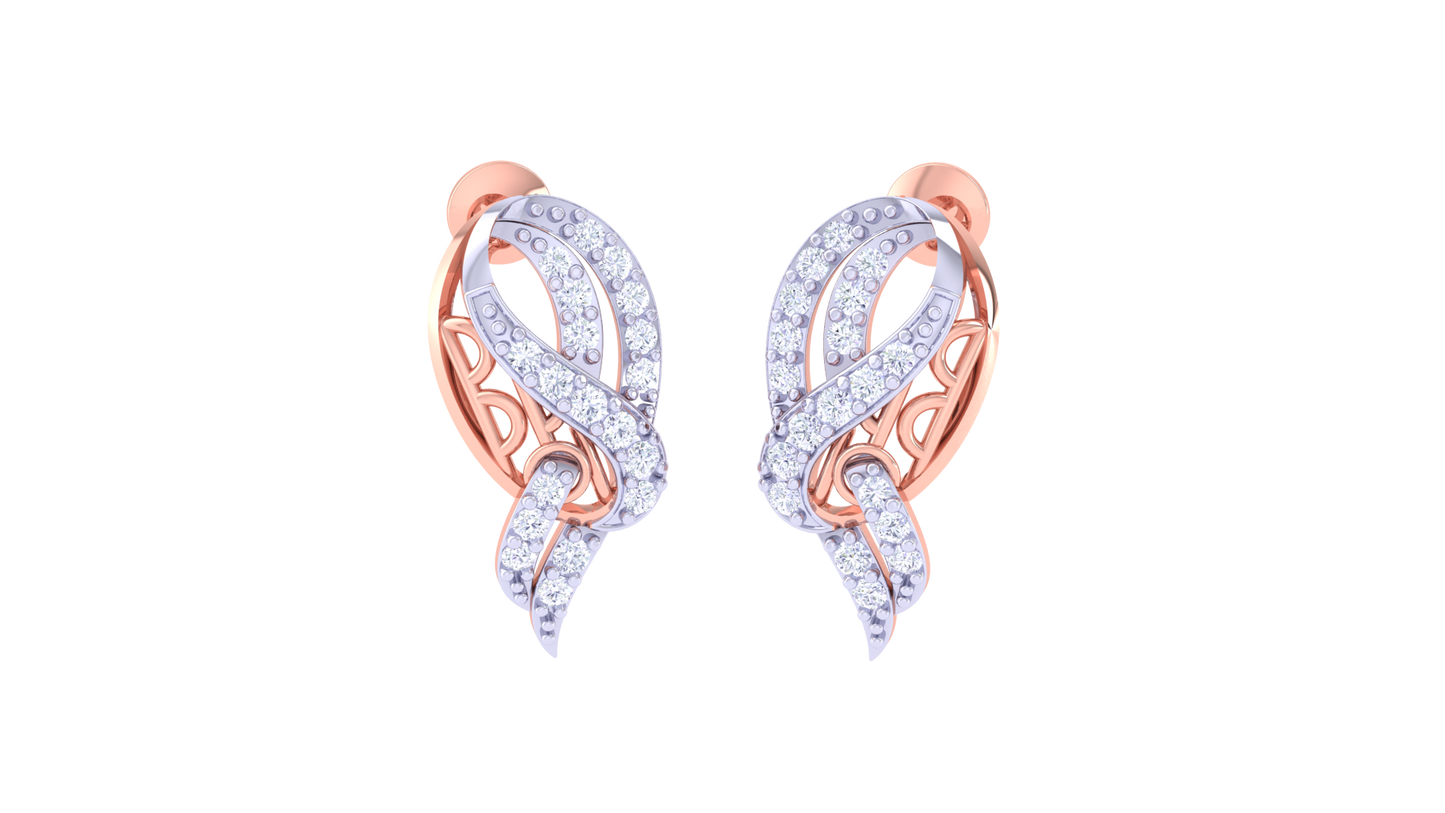 Ribbon Swirl Stud Earrings In Gold - 0.25 Ct Diamonds