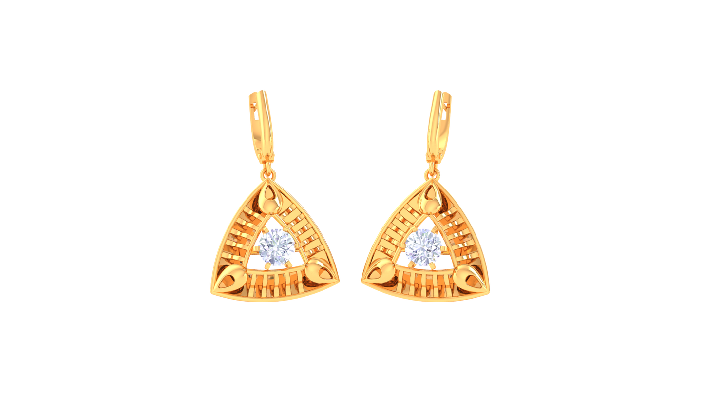 Ornate Triangle Gold Hoop Earrings - 0.64 Ct Diamond In Centers