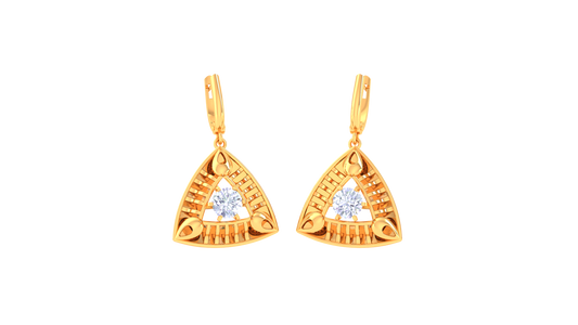 Ornate Triangle Gold Hoop Earrings - 0.64 Ct Diamond In Centers