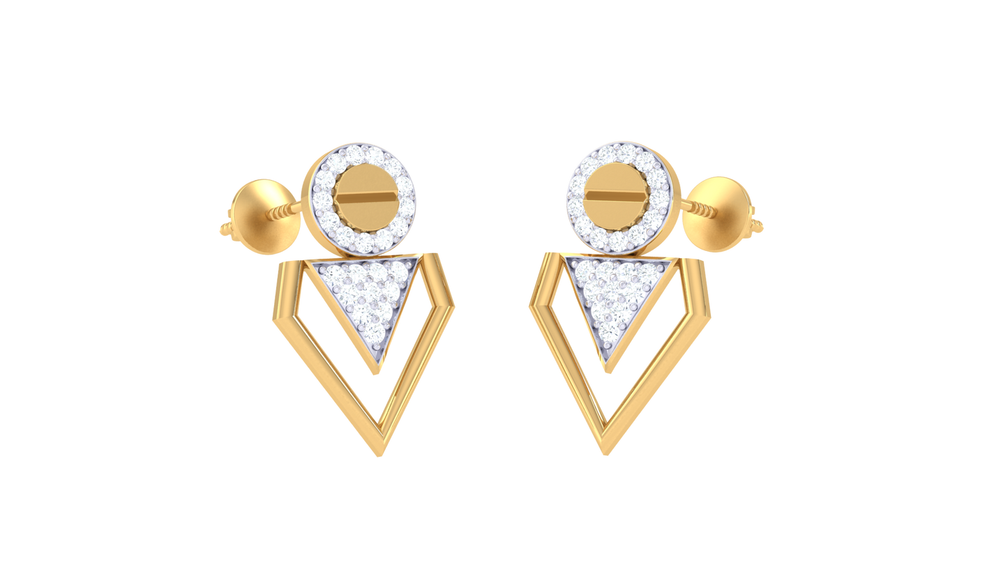 Geometric Drop Earrings With Gold Circle & Triangle Motif - 0.26 Ct Brilliante Diamonds