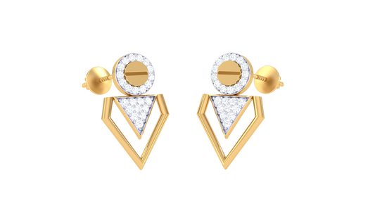 Geometric Drop Earrings With Gold Circle & Triangle Motif - 0.26 Ct Brilliante Diamonds
