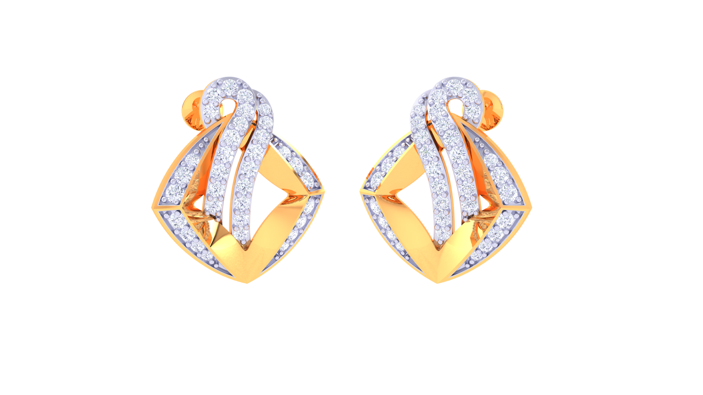 Wave Frame Stud Earrings In Gold - 0.64 Ct White Diamonds