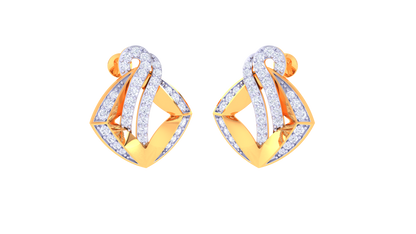Wave Frame Stud Earrings In Gold - 0.64 Ct White Diamonds