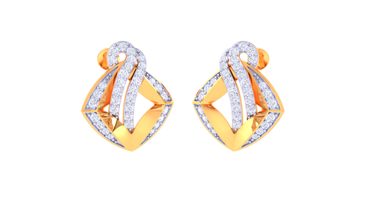 Wave Frame Stud Earrings In Gold - 0.64 Ct White Diamonds