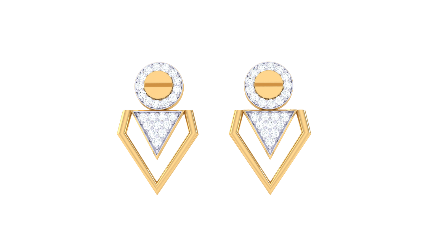 Geometric Drop Earrings With Gold Circle & Triangle Motif - 0.26 Ct Brilliante Diamonds