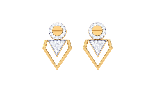 Geometric Drop Earrings With Gold Circle & Triangle Motif - 0.26 Ct Brilliante Diamonds