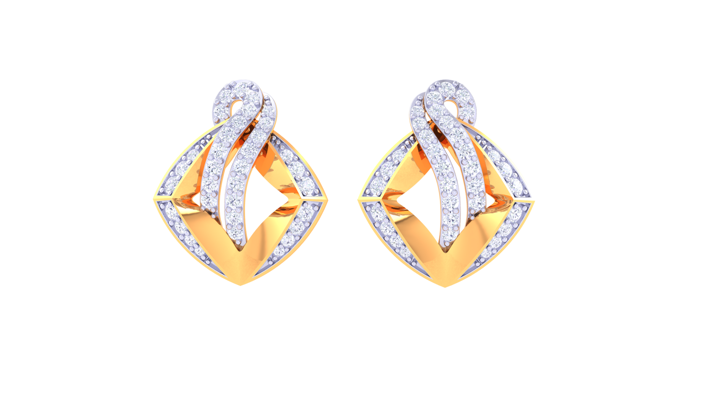 Wave Frame Stud Earrings In Gold - 0.64 Ct White Diamonds