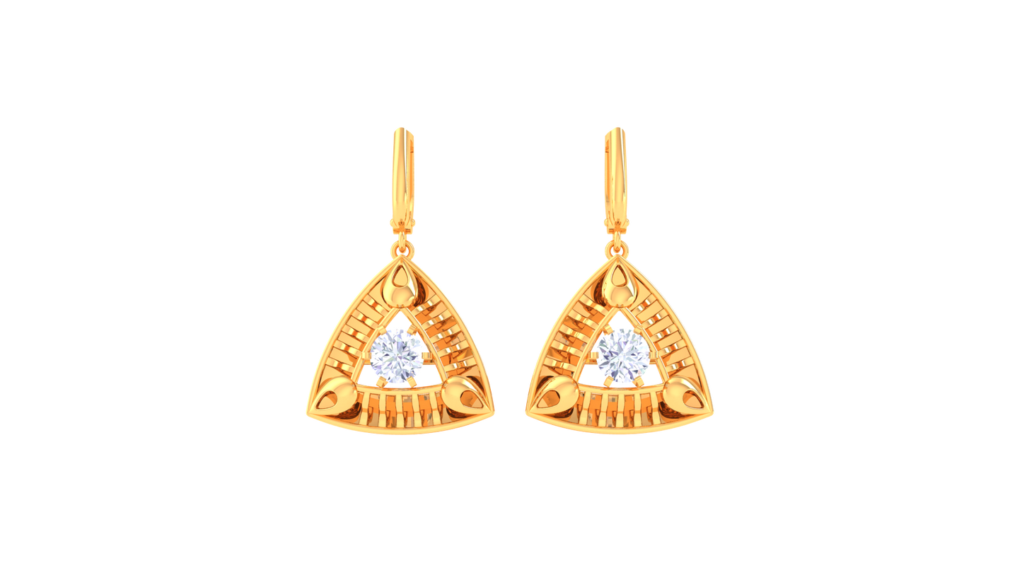 Ornate Triangle Gold Hoop Earrings - 0.64 Ct Diamond In Centers