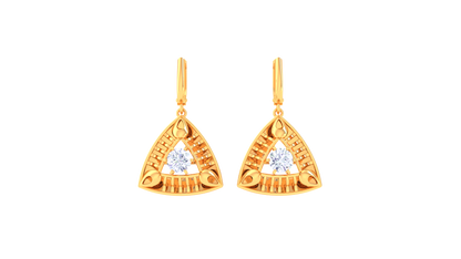 Ornate Triangle Gold Hoop Earrings - 0.64 Ct Diamond In Centers