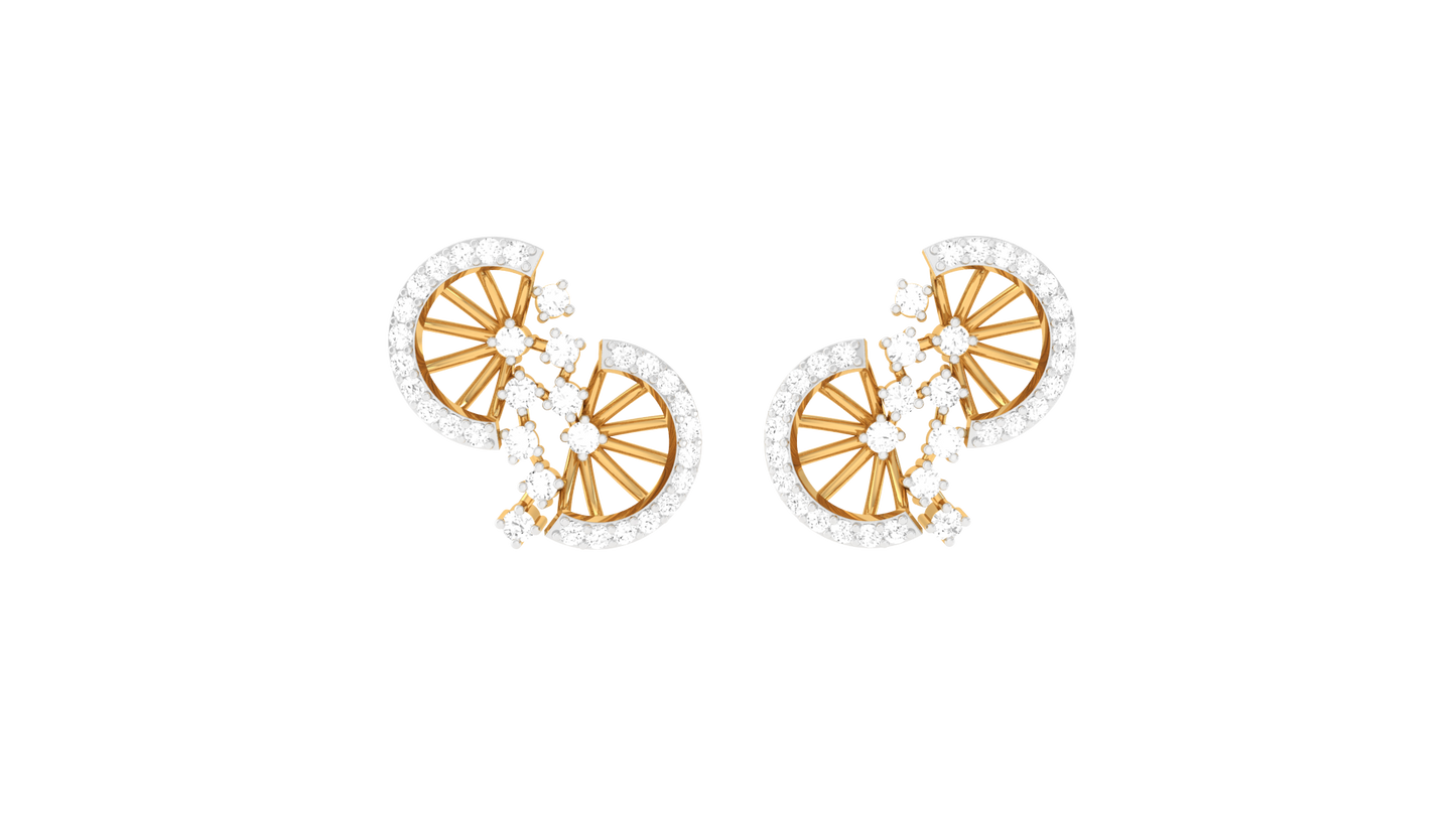Wheel Solitaire Stud Earrings In Yellow Gold - 0.50 Ct Round Cut Diamonds
