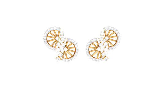 Wheel Solitaire Stud Earrings In Yellow Gold - 0.50 Ct Round Cut Diamonds
