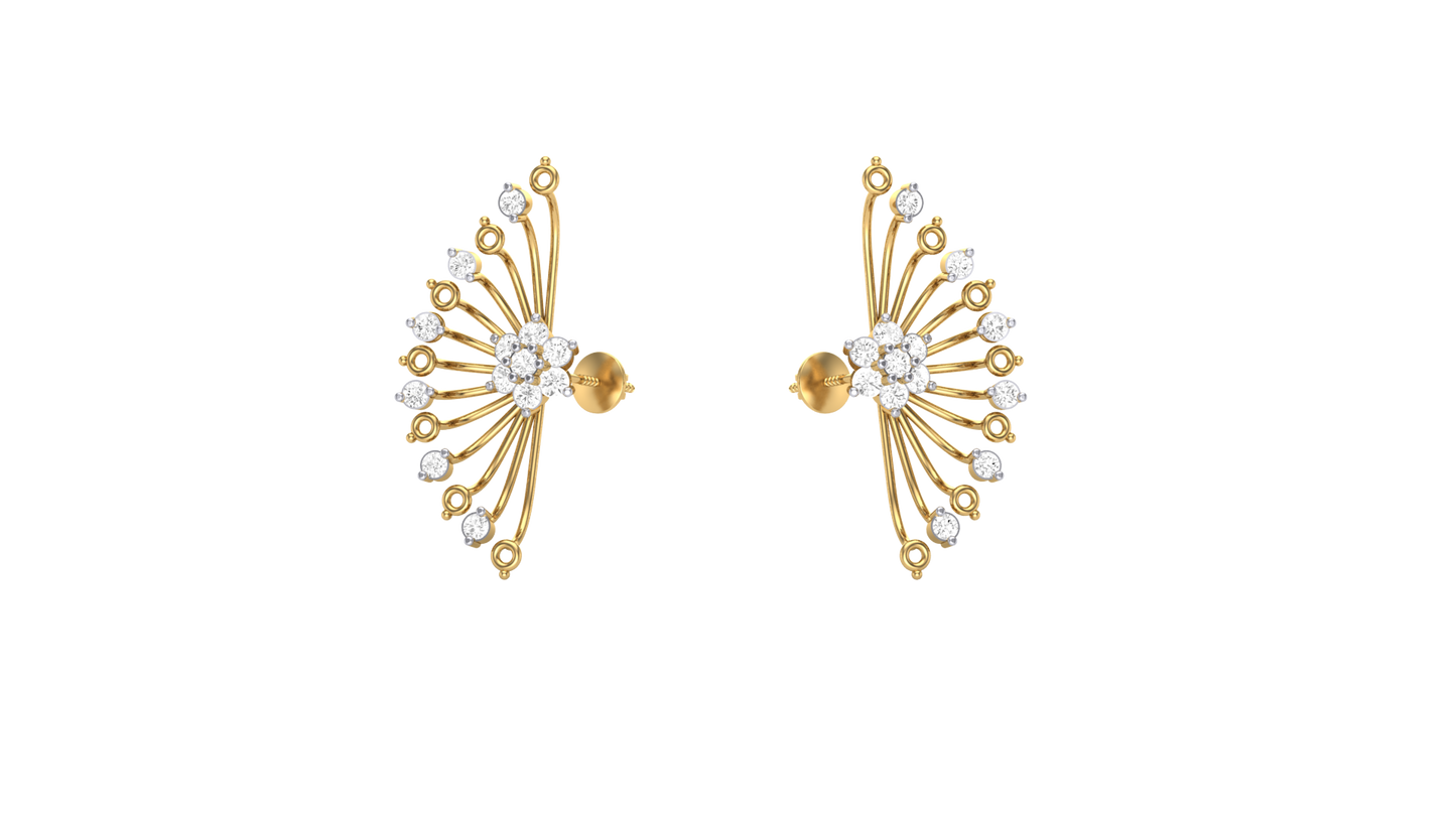 The Celestial Flower Climbers Stud Earrings - 0.47 Ct Round Cut Diamonds In Gold