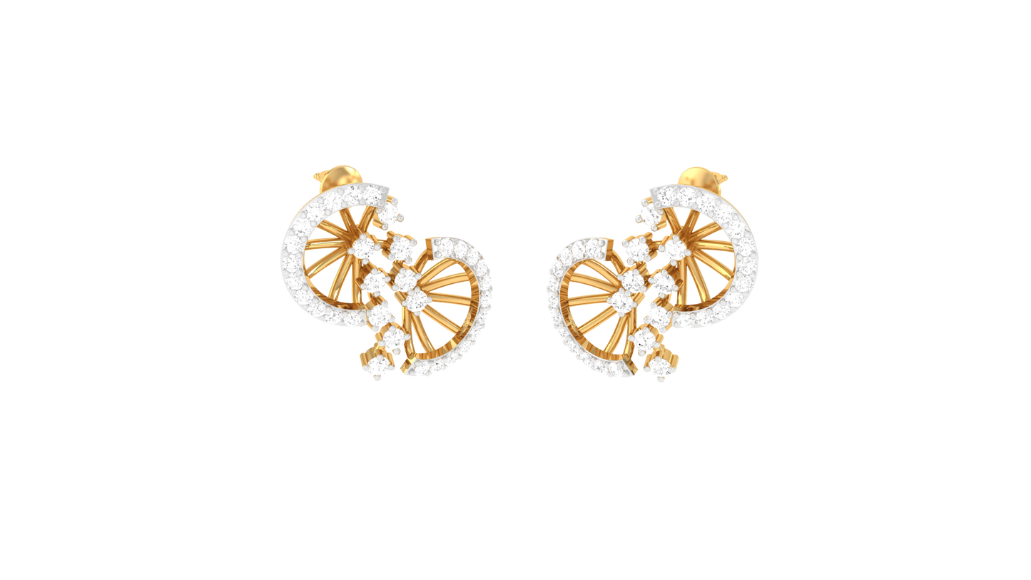Wheel Solitaire Stud Earrings In Yellow Gold - 0.50 Ct Round Cut Diamonds