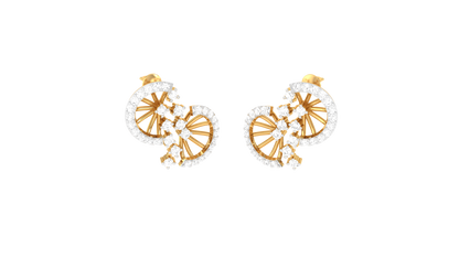 Wheel Solitaire Stud Earrings In Yellow Gold - 0.50 Ct Round Cut Diamonds