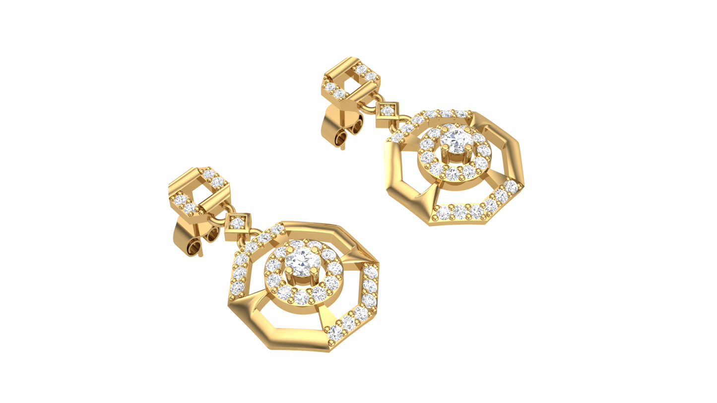 Galactic Halo Diamond Studs Drop Earrings - 0.56 Ct