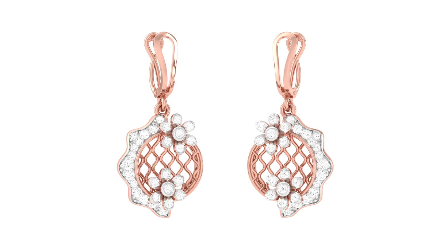 Luminous Floral Loop Hoop Earrings In Gold - 0.66 Ct Round Cut Diamonds