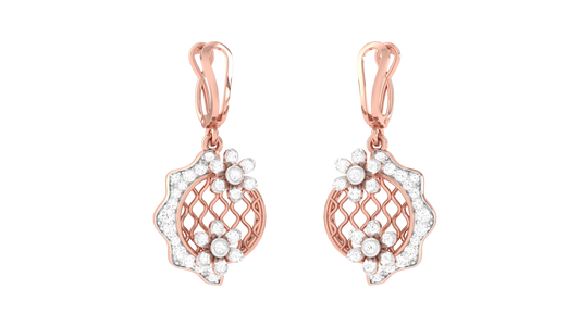 Luminous Floral Loop Hoop Earrings In Gold - 0.66 Ct Round Cut Diamonds