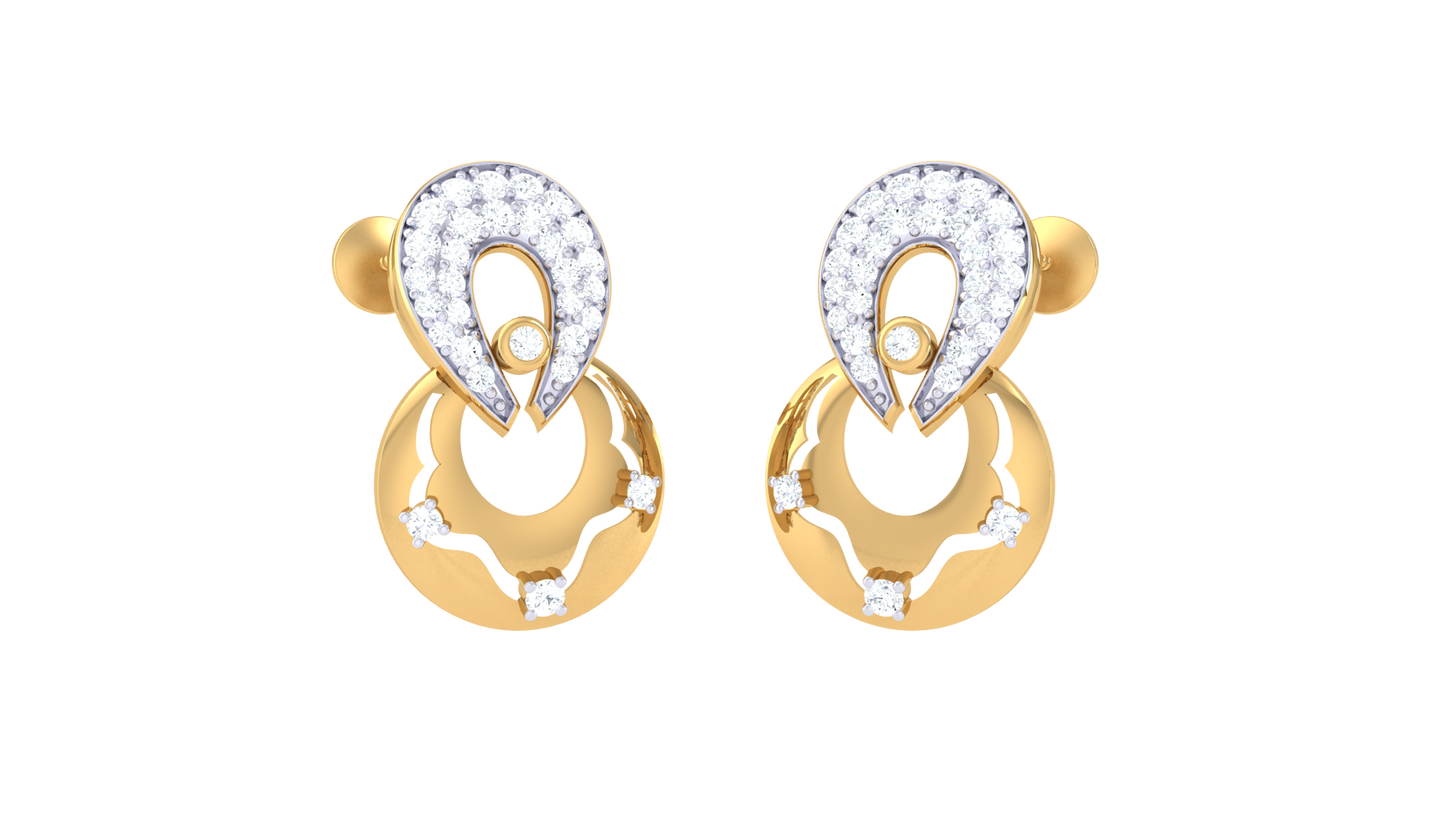 0.45 Ct Diamond Teardrop and  Filigree Circle Earrings in Gold