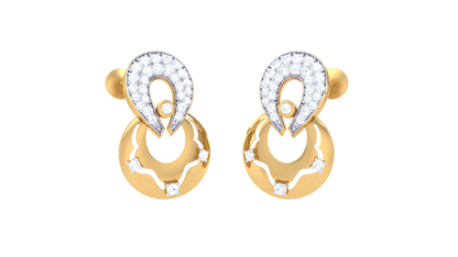 0.45 Ct Diamond Teardrop and  Filigree Circle Earrings in Gold