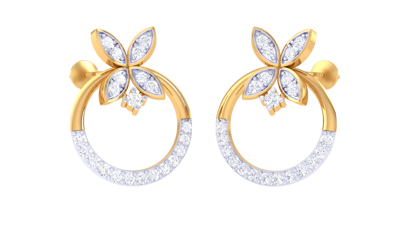 0.38 Ct- Gold Diamond Butterfly Halo Stud Earrings