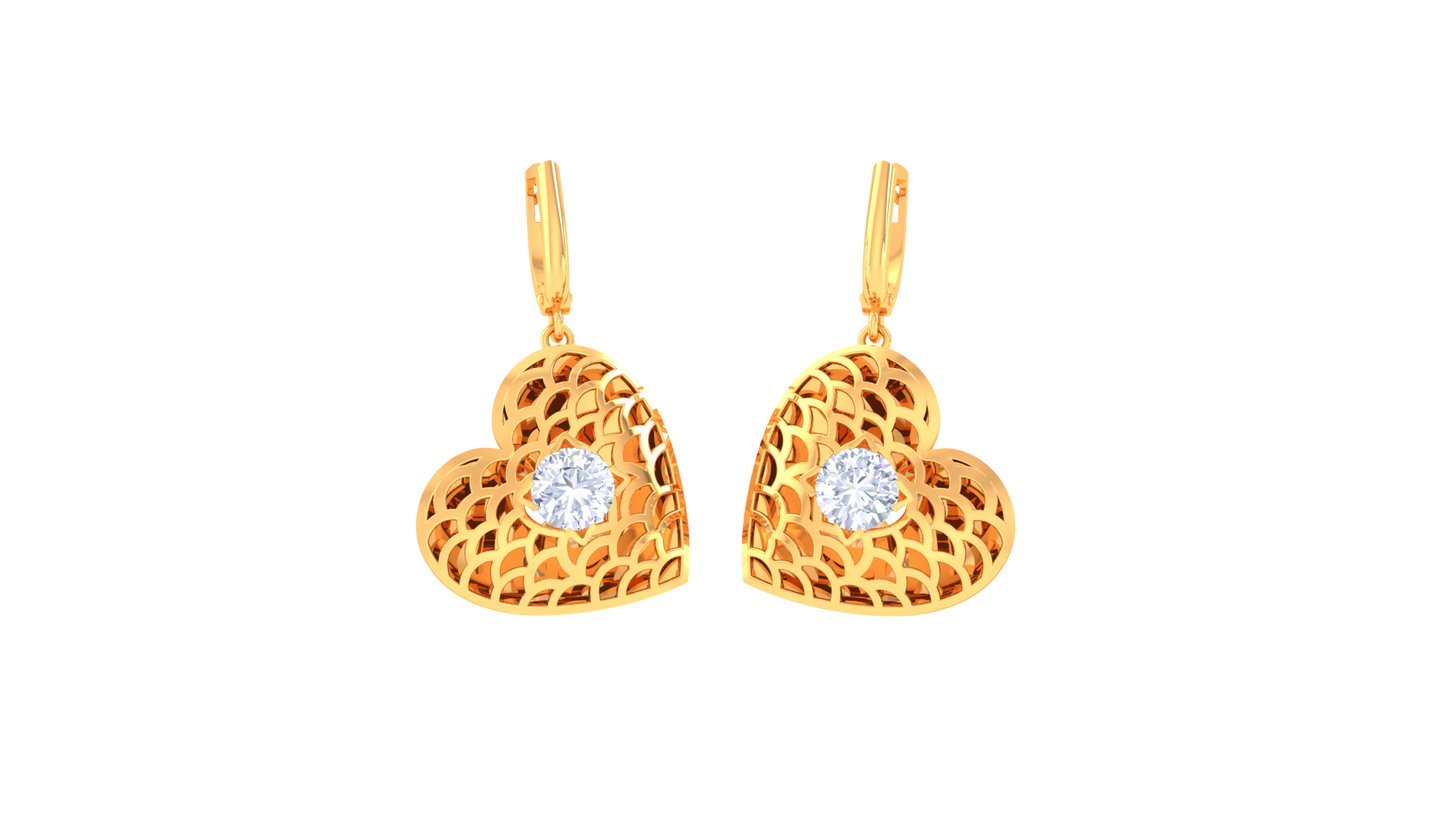 Delightful Heart Golden Hoop Earrings - 0.64 Ct Diamond InCenters