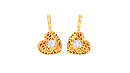 Delightful Heart Golden Hoop Earrings - 0.64 Ct Diamond InCenters