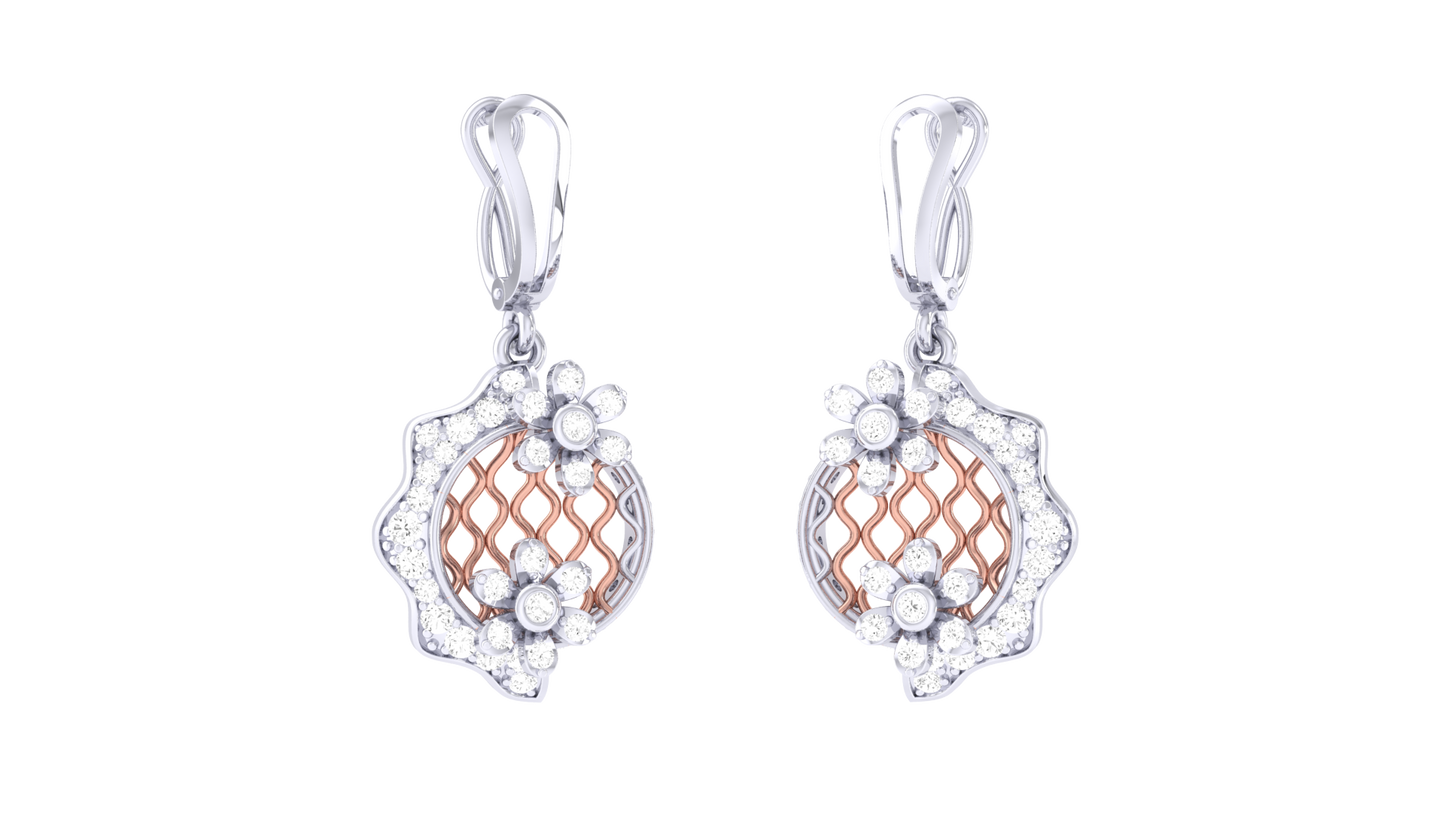 Luminous Floral Loop Hoop Earrings In Gold - 0.66 Ct Round Cut Diamonds