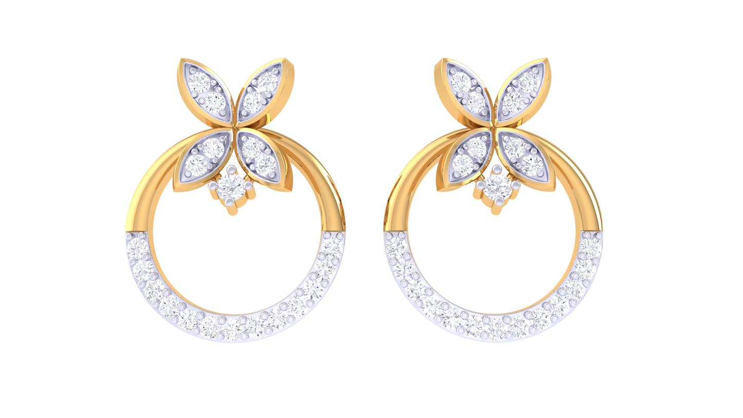 0.38 Ct- Gold Diamond Butterfly Halo Stud Earrings