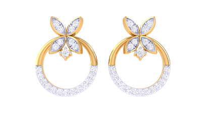 0.38 Ct- Gold Diamond Butterfly Halo Stud Earrings